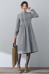 Women Winter Gray Wool Dress C3028