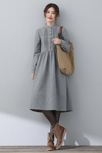 Women Winter Gray Wool Dress C3028