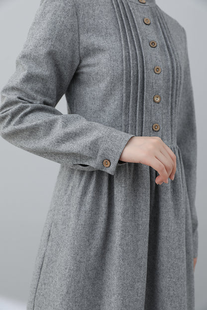 Women Winter Gray Wool Dress C3028