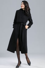 Load image into Gallery viewer, Black Long Wool Wrap Coat Women C2464

