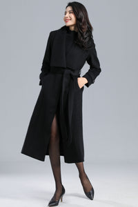 Black Long Wool Wrap Coat Women C2464