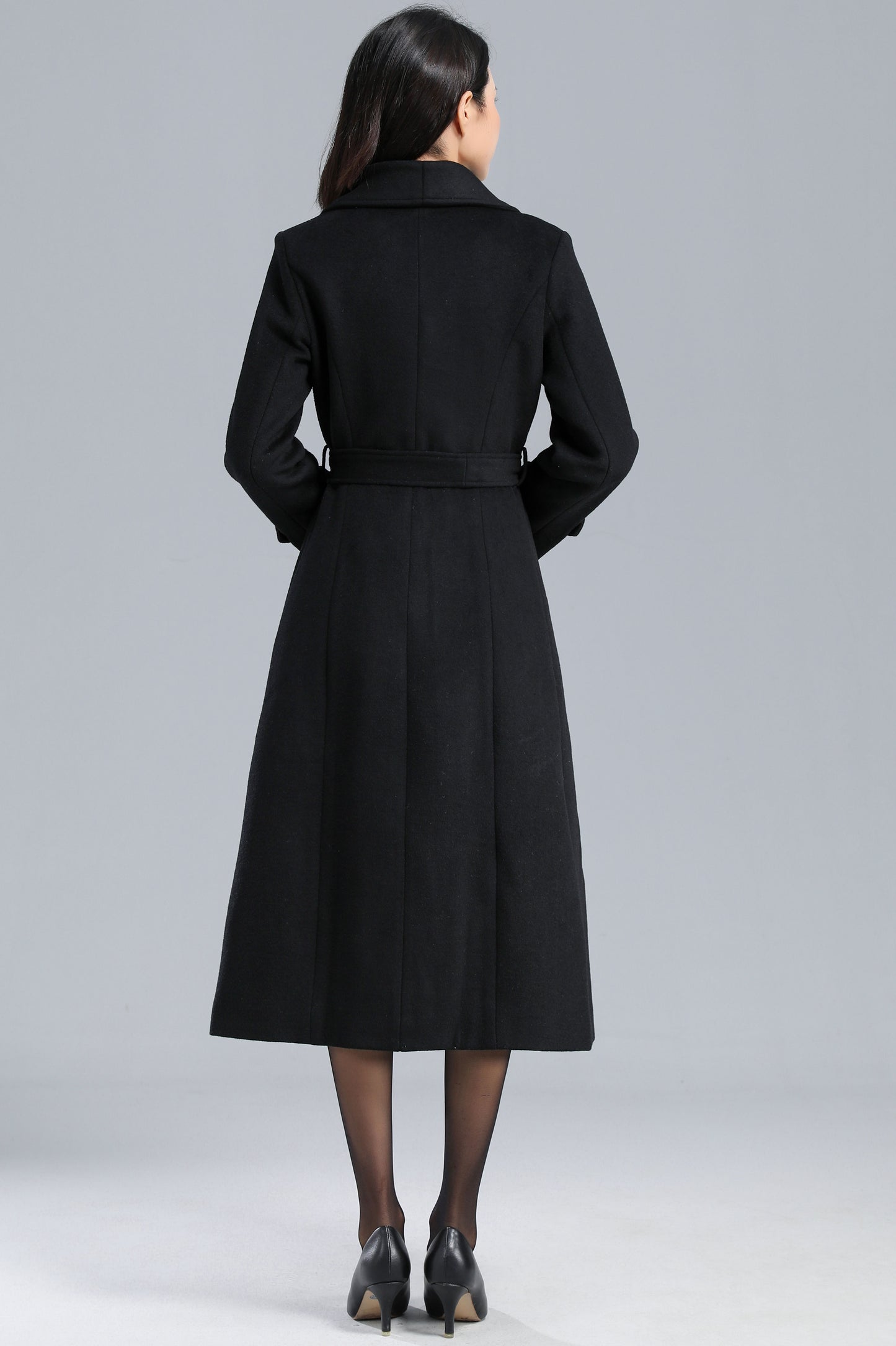 Black Long Wool Wrap Coat Women C2464