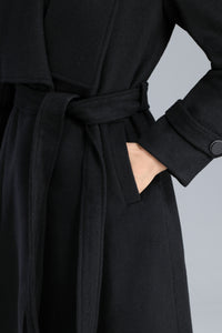 Black Long Wool Wrap Coat Women C2464