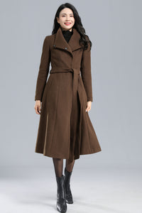 Asymmetrical Wool Coat Brown C2468