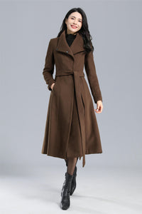Women Winter Brown Wool Coat C2468#