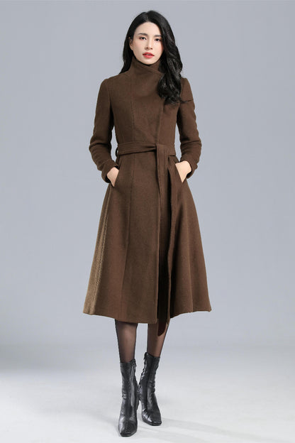 Women Winter Brown Wool Coat C2468