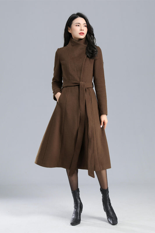 Women Winter Brown Wool Coat C2468