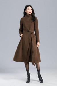 Women Winter Brown Wool Coat C2468#