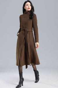 Asymmetrical Wool Coat Brown C2468