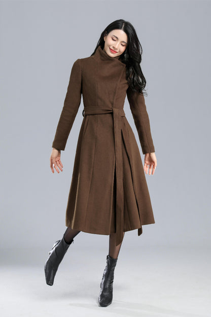 Women Winter Brown Wool Coat C2468