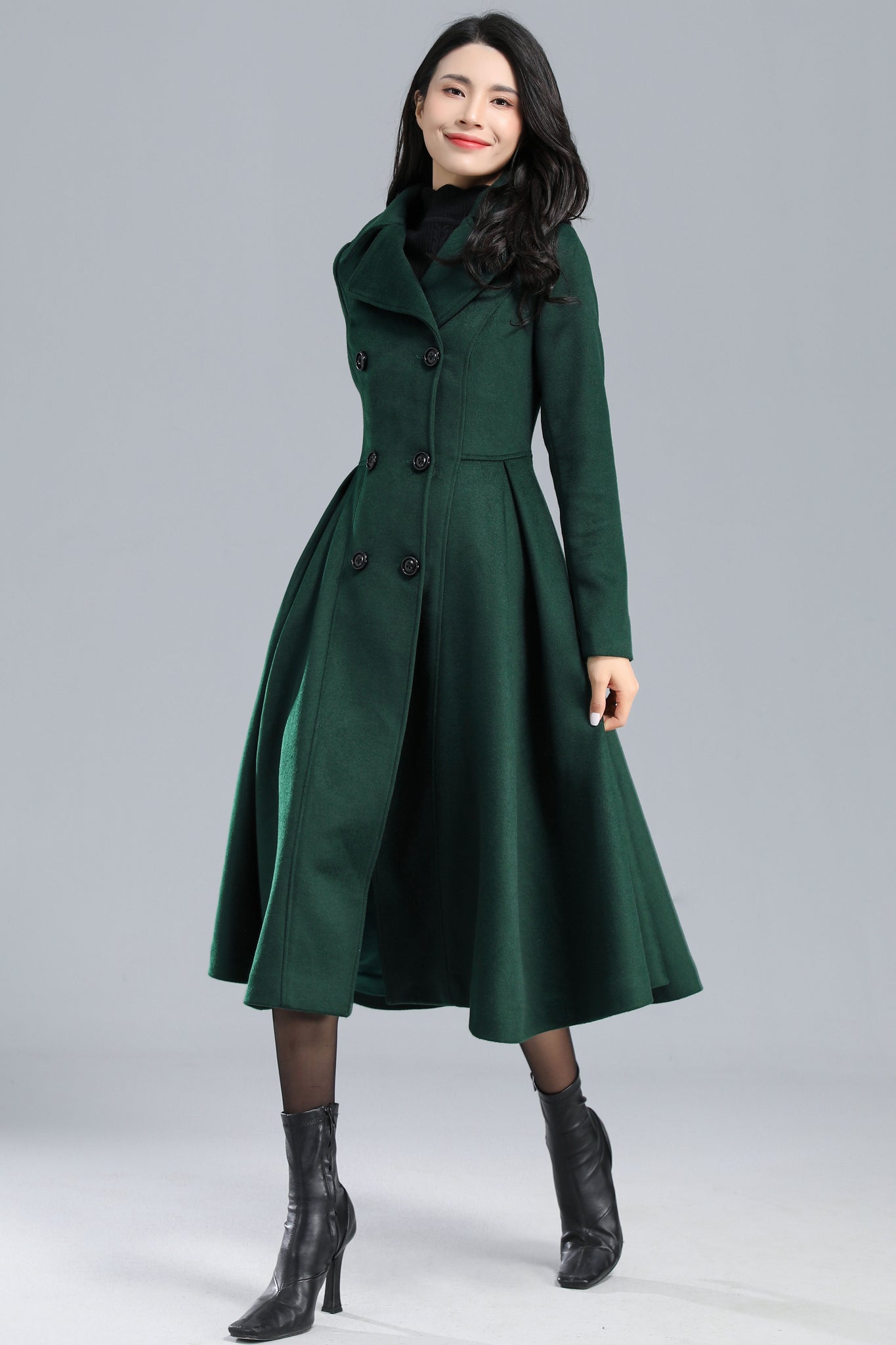 Vintage Inspired Long Wool Princess Coat Women Fit and Flare Coat