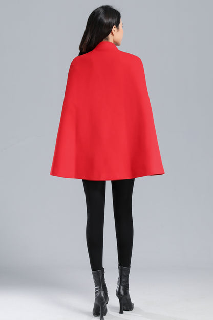 Warm Winter Red Wool Cape Coat Women C2470