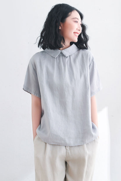 Blue linen tops C2709