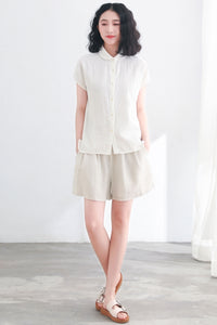 Summer Women White Short Sleeves Blouse C2715