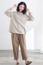 Load image into Gallery viewer, Back Buttons Long Sleeve Ruffle Linen Tops C2717
