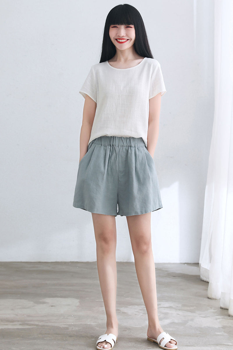 Summer High-Waisted Linen Shorts C2662 #CK2101716