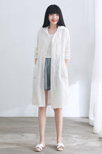 Load image into Gallery viewer, White Hooded Plus Size Linen Jacket C2663#CK2101717
