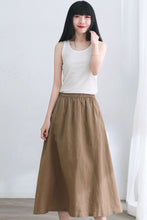 Load image into Gallery viewer, Brown Midi A Line Linen Skirt C2665#CK2101718
