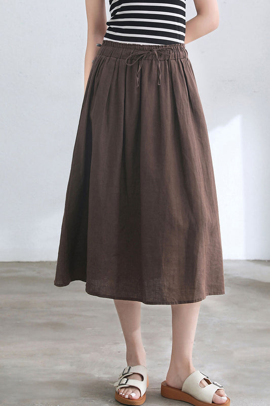 Retro Midi Coffee Linen Skirt C2673 #CK2101725