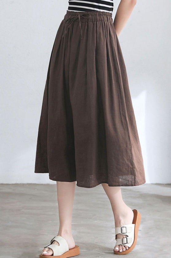 Retro Midi Coffee Linen Skirt C2673#CK2101725