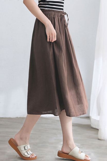Retro Midi Coffee Linen Skirt C2673 #CK2101725