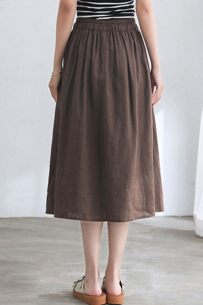 Retro Midi Coffee Linen Skirt C2673 #CK2101725