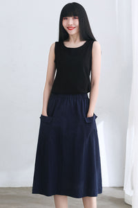 Women Summer Midi Linen Skirt C2671