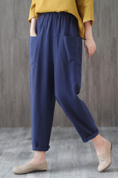 Women Cropped Elastic Waist linen Pants C1955 XS/L#yy00661