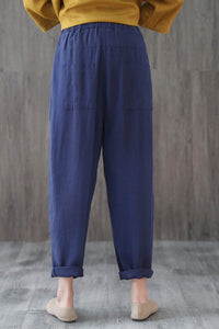 Women Cropped Elastic Waist linen Pants C1955 XS/L#yy00661
