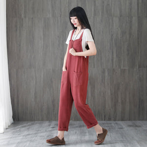 Red Casual Linen Jumpsuits C195901