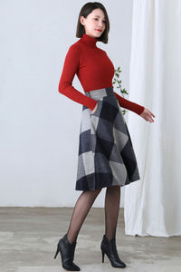 Retro Wool Plaid Skirt Women C2601