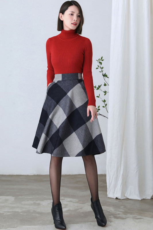 Retro Wool Plaid Skirt Women C2601