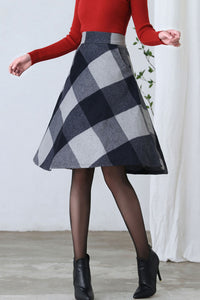 Retro Wool Plaid Skirt Women C2601