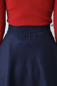 Dark Blue A Line Wool Skirt Women C2602