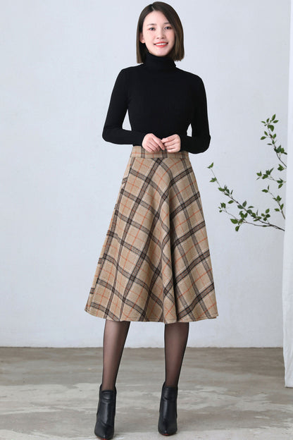 1950s Inspired Midi Wool Plaid Skirt C4356