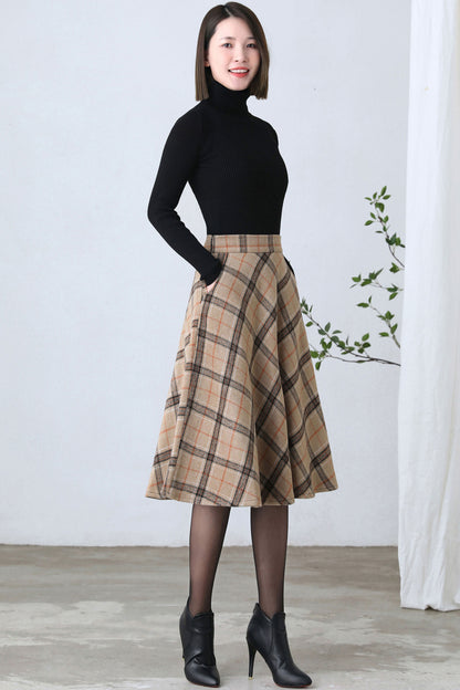 1950s Inspired Midi Wool Plaid Skirt C4356