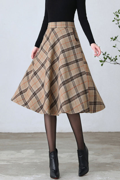 1950s Inspired Midi Wool Plaid Skirt C4356