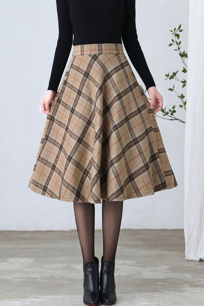 1950s Inspired Midi Wool Plaid Skirt C4356