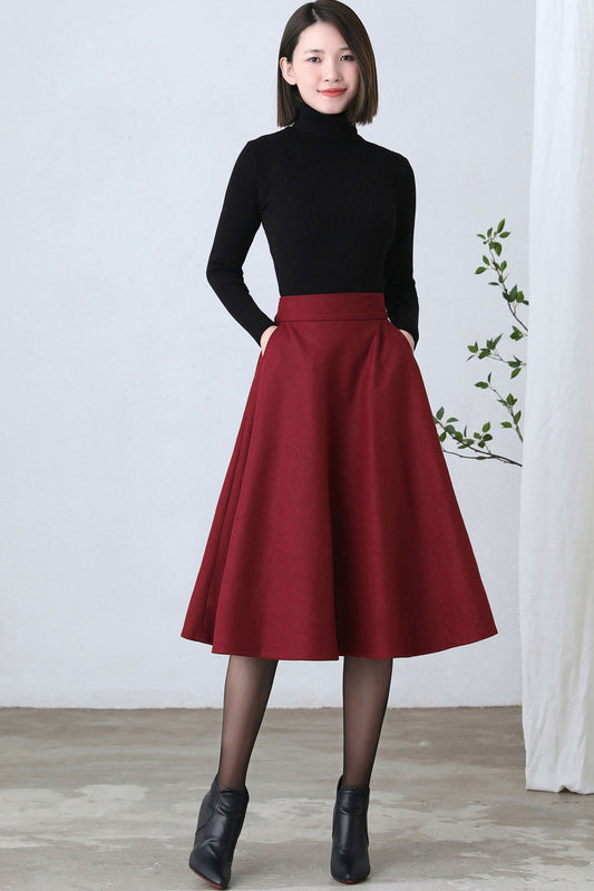 Women's warm Winter Wool Skirt Midi C2607