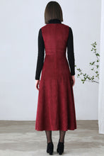 Load image into Gallery viewer, V Neck Fitted Maxi Pinafore Corduroy Dress C2608
