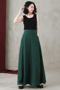 Summer Women Linen Skirt With Pockets C2736
