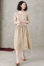 Load image into Gallery viewer, Khaki Women Asymmetrical Linen Maxi Dress C2739#CK2200559
