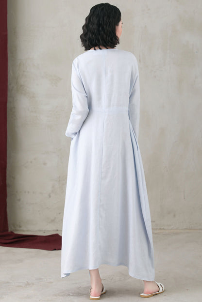 Spring Summer Long Sleeve Casual Maxi Linen Dress C2741#CK2200556