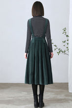 Load image into Gallery viewer, Dark Green Pleated Corduroy Pinafore Dress C2613
