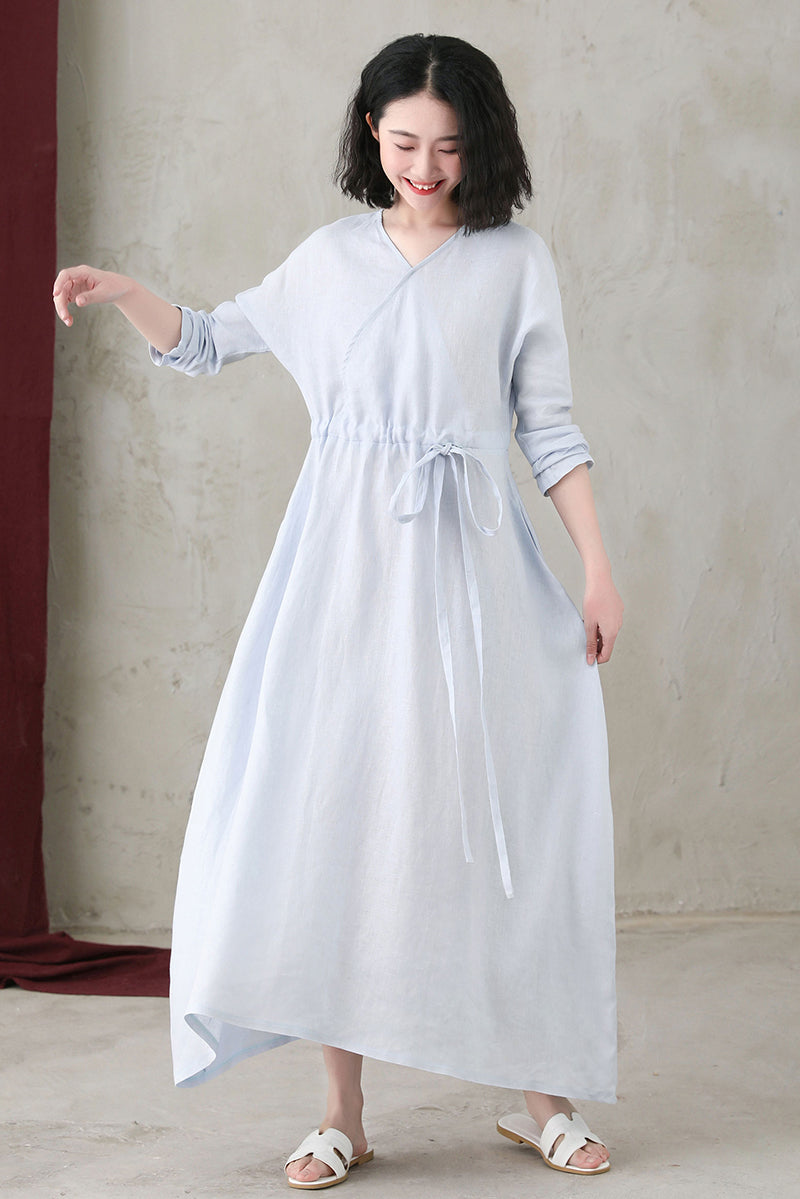 Spring Summer Long Sleeve Casual Maxi Linen Dress C2741#CK2200556