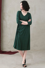 Load image into Gallery viewer, Summer Women Casual Green Linen A-line Dress C2742#CK2200550
