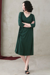 Summer Women Casual Green Linen A-line Dress C2742#CK2200550