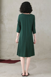 Summer Women Casual Green Linen A-line Dress C2742#CK2200550