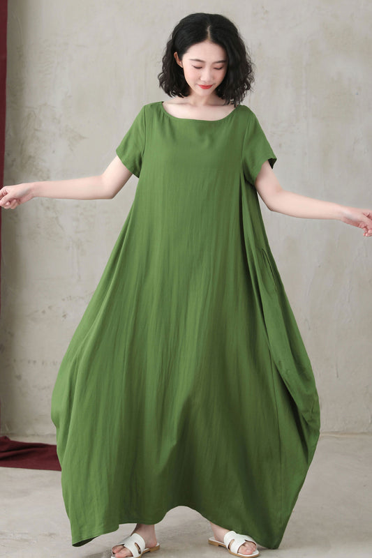 Green Casual Linen Loose-Fit Dress C2746 -Size US2 #CK2200589
