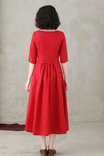 Load image into Gallery viewer, Summer Women Red Custom Linen Button Dress C2748#CK2200571
